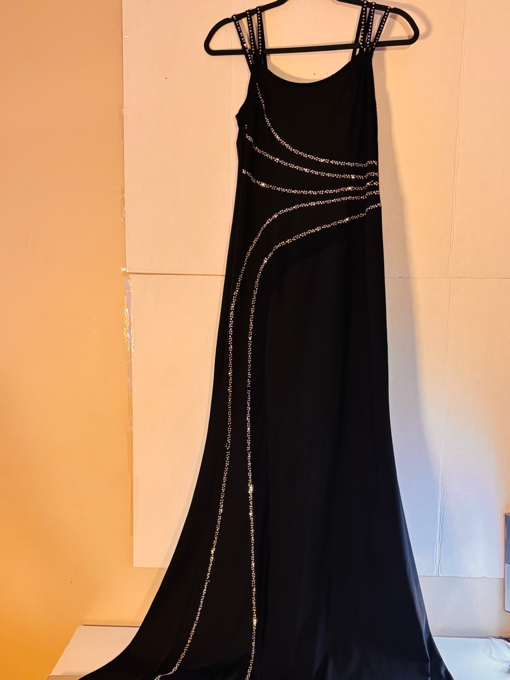 Black Evening Gown with Rhinestone Accents - Brand